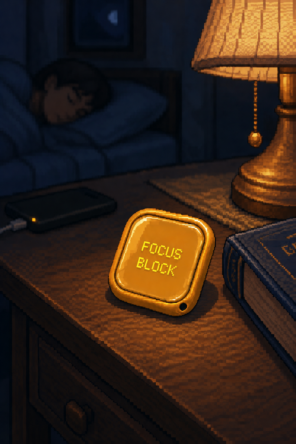 The Focus Block tag running on a nightstand at wind-down
