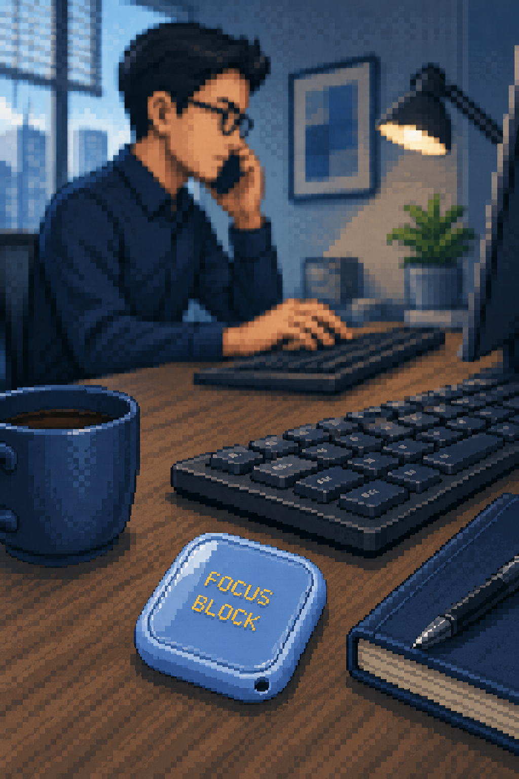 Deep work at a desk with the Focus Block tag